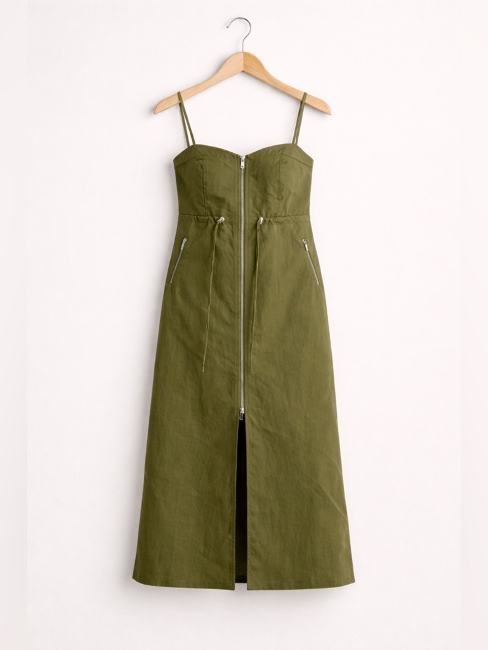Olive Green Strapless Zip-Front Dress